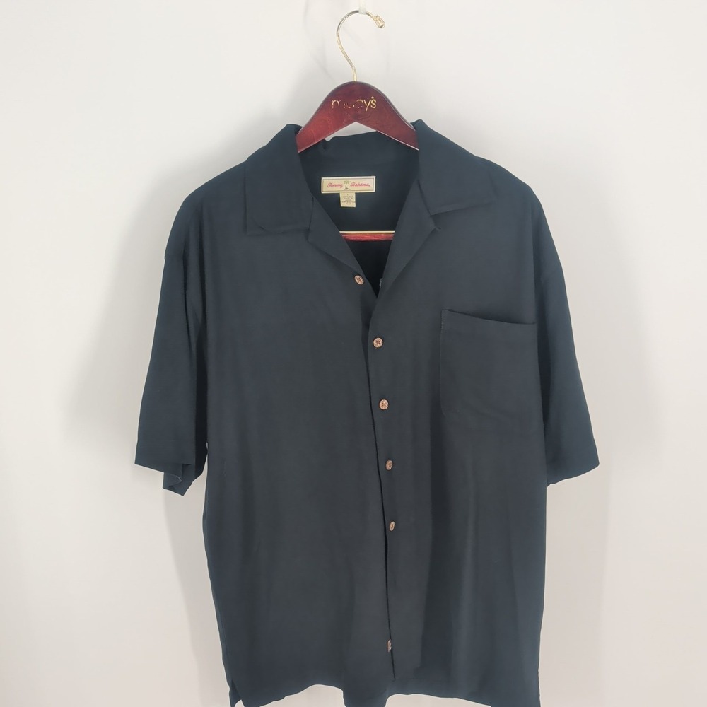 Tommy Bahama Embroidered‎ Tropical Paradise Open Silk Button-Up Shirt Black L